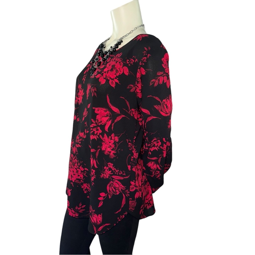 Alyx Women's Black Red Black Floral Crepe Blouse Size XL - Picture 16 of 17